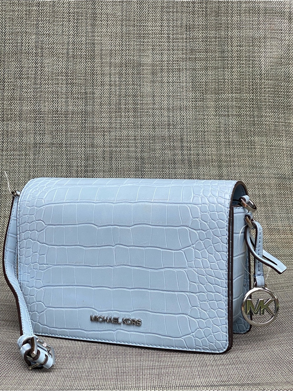 Michael Kors MERCER Pale  Blue Croc-Embossed Crossbody Bag